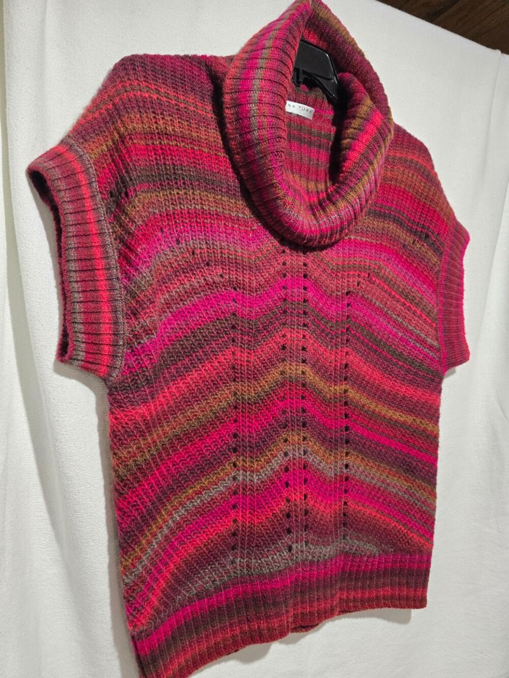 Trina Turk Multi-Color Wool Blend Cowl Neck Short Sleeve Sweater Size M GUC